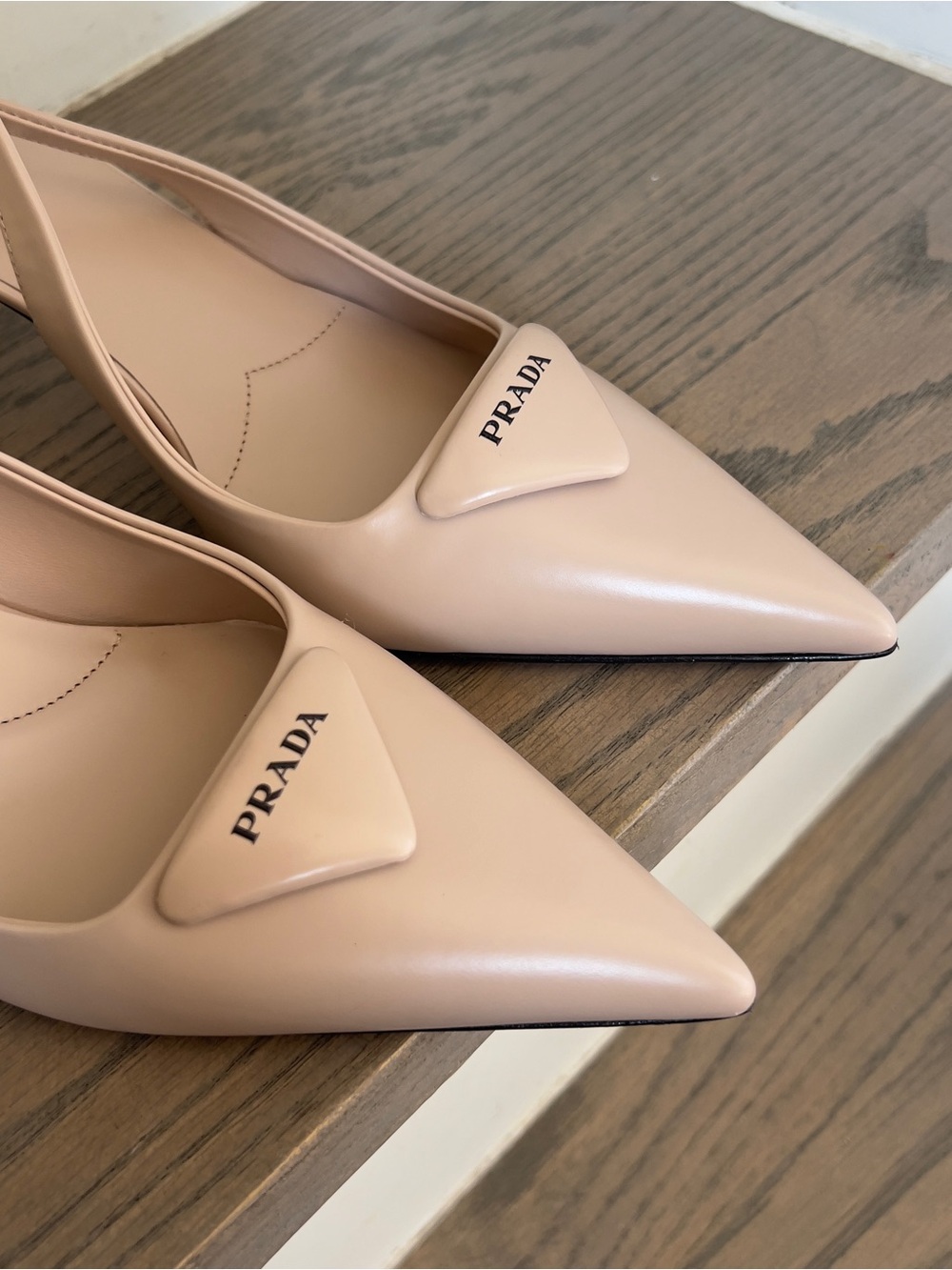 Prada Brushed Leather Pointed Toe Slingback Heels Pumps in Powder Pink NWOB - Picture 7 of 11